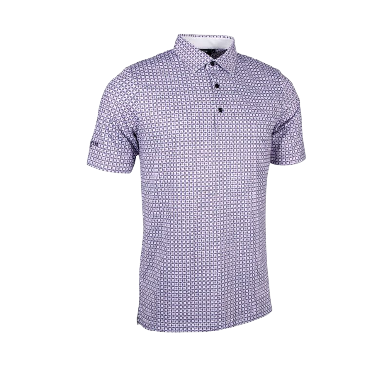 IRVINE Mens All Over Micro G Print Performance Golf Shirt White/Navy/Hot Pink