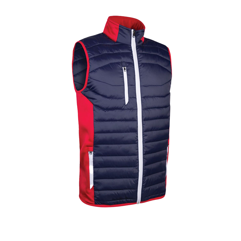 Mens Full Zip Padded Stretch Panel Performance Golf Gilet - Navy/Red/White