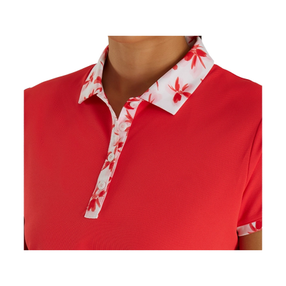 Gingham Trim Short Sleeve Shirt - Red