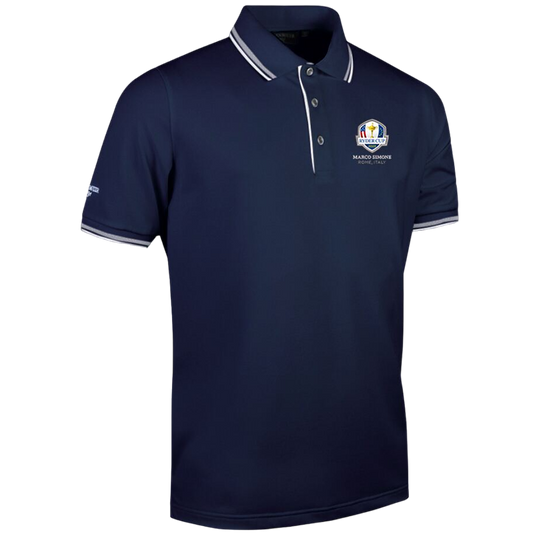 Ryder Cup Ethan-Mens Tipped Performance Pique Golf Polo Shirt - Navy/White