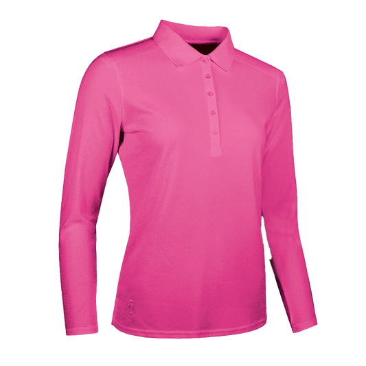 Ladies Long Sleeve Performance Pique Golf Polo Shirt - Hot Pink