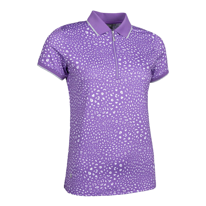 Amelia Ladies Zip Neck Animal Print Performance Golf Polo Shirt - Amethyst/White