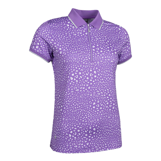 Amelia Ladies Zip Neck Animal Print Performance Golf Polo Shirt - Amethyst/White