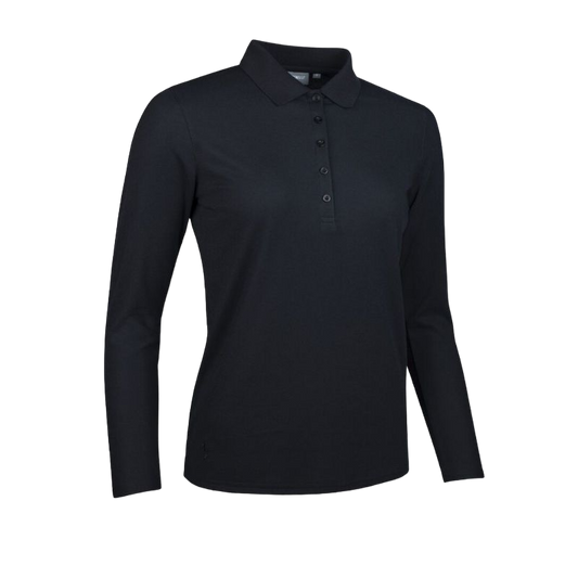 Ladies Long Sleeve Performance Pique Golf Polo Shirt - Black