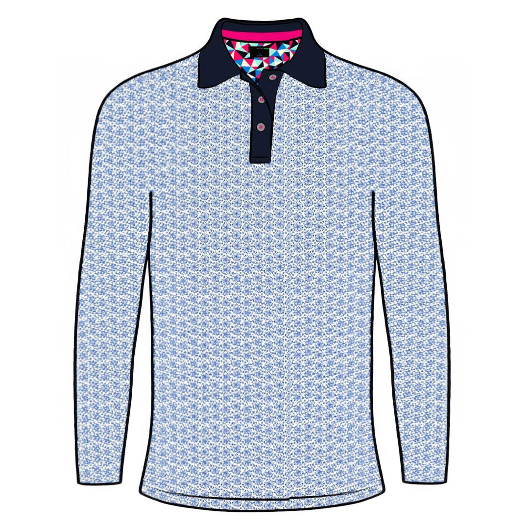 Blue Performance Fabric Women's Polo Full Sleeve