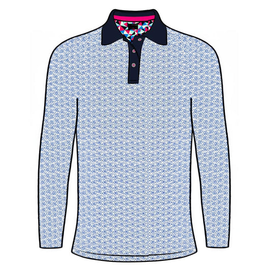 Blue Performance Fabric Women's Polo Full Sleeve